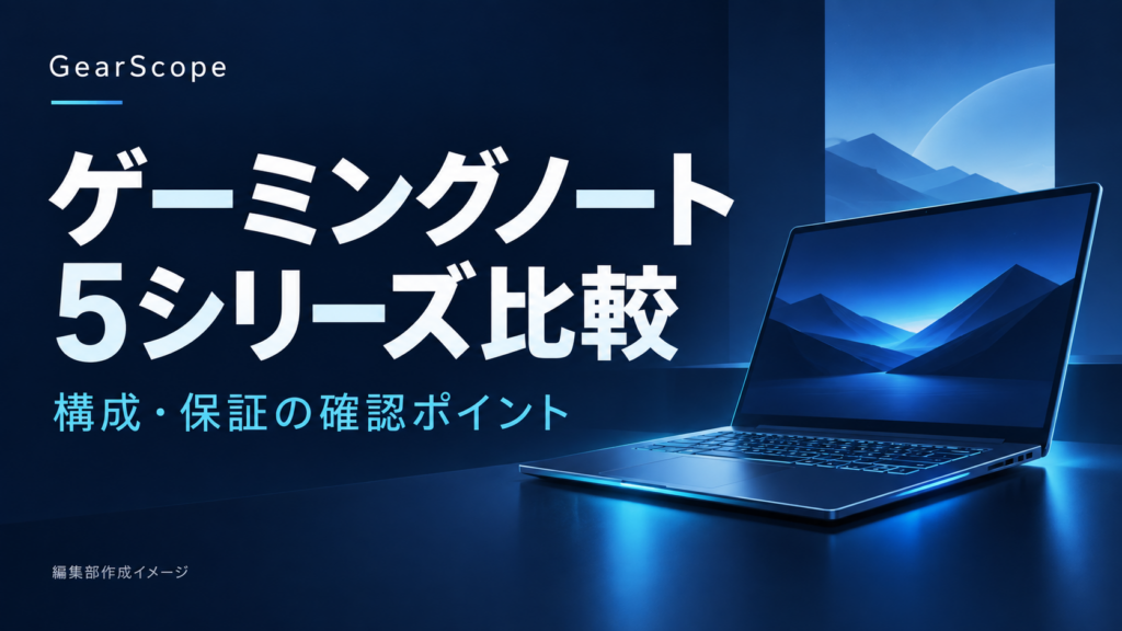 ゲーミングノート5シリーズ比較。構成・保証の確認ポイントを示す編集部作成イメージ